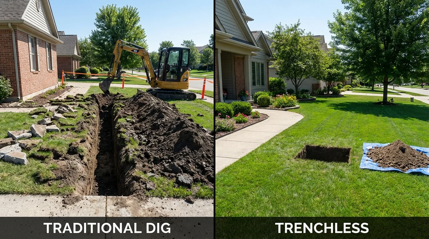Trenchless sewer repair with minimal yard damage versus traditional excavation in Washington, VA